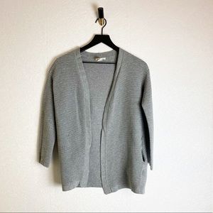 HM Grey Ribbed Knit Open Cardigan Sweater Striped Light Cotton Blend Pockets